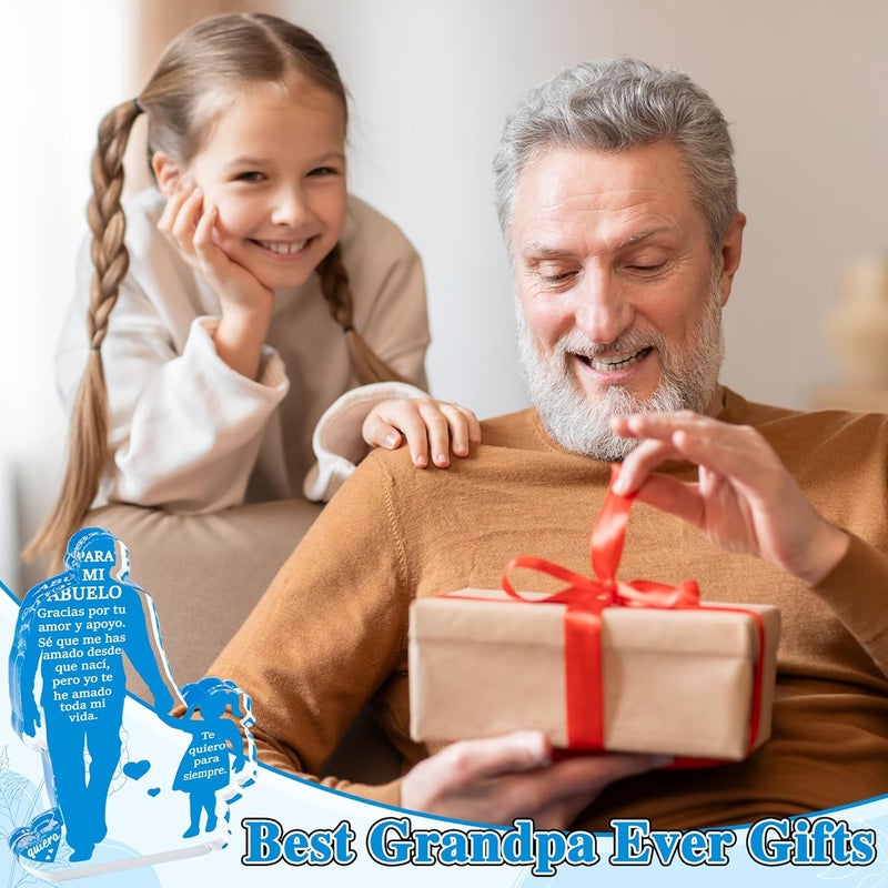 Yopyame Gift for Grandpa from Granddaughter - Spanish Grandfather Holding Hand with Granddaughter Acrylic Plaque Sign Best Grandpa Ever Gifts Regalos Para Abuelo Father’s Day Xmas Keepsake Paperweight - Image 5